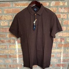 New Condition Signature Polo Shirt,Armpit To Armpit 20.5”/Shoulder To Shoulder 17”/Length Front 27”/Length Back 29”/Sleeve 9” Fall Cotton Polo Shirt, Brown Spread Collar Tops For Work, Brown Collared Top For Fall, Classic Brown Top With Collared Neckline, Business Casual Brown Cotton Top, Brown Cotton Top For Business Casual, Cotton Collared Tops For Business Casual, Casual Brown Polo Shirt With Collared Neckline, Fitted Brown Shirt With Casual Collar