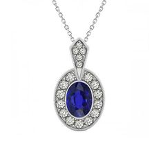 White Gold Halo Pendant Oval Srilankan Sapphire & Diamond 2 Carats Earth's Mantle, Halo Pendant, Gold Halo, Natural Earth, Stone Cuts, 2 Carat, Sapphire Diamond, Stone Names, Diamond Stone