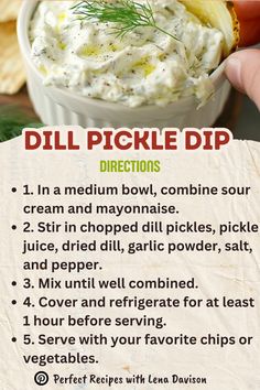 a recipe for dill pickle dip with instructions