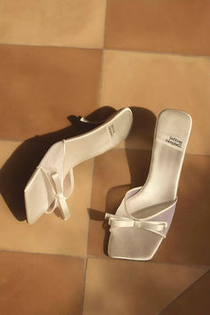 Style No. 92317957; Color Code: 010  Petite and playful, the Jeffrey Campbell Sweet-On-U Kitten Heels will steal your heart with its easy slip-on style, square toe, and beloved bow accent. Bridal Heels Short, Luxury Summer Kitten Heels With Reinforced Heel, Cheap Kitten Heels For Spring Parties, Vintage Wedding Shoes 1920s Style, 50s Wedding Shoes, Sling Back Wedding Heels, Shabby Chic Shoes, Wedding Shoes Bride Kitten Heel, Short White Heels Wedding