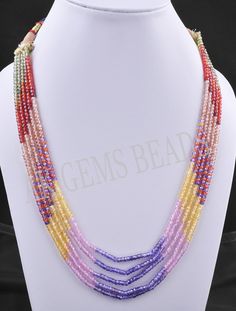 PRODUCT DETAILS: AAA Multi Disco Cubic Zirconia 5 Strand Faceted Rondelle Beaded Necklace Jewelry Stone Name :- Cubic Zirconia ( Blue, Pink, Yellow, Red, Brown, Green ) Bead Size :- 3mm Length :- 13 to 15 Inches Bead Shape :- Rondelle Bead Type :- Faceted Quality :- AAA (Excellent) Treatment :- Natural 2. NECKLACE LENGTHS :- 1st Strands :- 13 Inches 2nd Strands :- 13.5 Inches 3rd Strands :- 14 Inches 4th Strands :- 14.5 inches 5th Strands :- 15 inches More Fine Shop Gemstones Gemstone Cubic Zirc Couples Necklace, Beaded Scarf, Multi Necklace, Wholesale Necklaces, Gemstone Beads Wholesale, Fingerprint Jewelry, Scarf Necklace, Gemstone Beads Jewelry, Army Wife