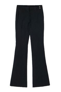 Current Boutique-Gucci - Black Pinstriped Wool Straight Leg Pants w/ Horsebit Detail Sz 0 Gucci Trousers, Classic Menswear, Masculine Energy, Feminine Blouses, Fitted Blazer, Low Waisted, Gucci Black, Straight Leg Pants, Dress Pants