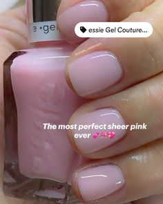 I can’t believe this is a drugstore brand and not even real gel! ✨ #beautyblog #nails #nailpolish #ballerina Essie All Dolled Up, Opi Sheer Pink Gel Polish, Pretty Pink Gel Nails, Opi Sheer Pink Nail Polish, Essie Inside Scoop, Pink Essie Nail Polish, Opi Gel Polish Colors, Soap Nails