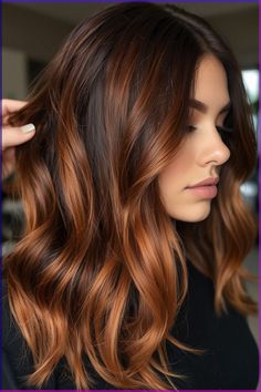 Easy Free 100+ Hairstyle Ideas|hairstyle beauty|hairstyles for medium length hair Lived In Auburn Balayage, Balayage For Auburn Hair, Auburn Balayage Medium Length, Copper Hair Dark Roots Balayage, Brunette And Copper Balayage, Brunette To Copper Balayage, Brunette Balayage Hair Copper, Copper Balayage Hair Brunettes, Cinnamon Brown Hair Color Brunettes