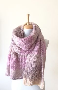 "This hand knit scarf is perfect and cozy accessory to keep you warm and stylilsh. This knit scarf is super large and wide made with softest and airy soft angora wool The scarf is long to make two loops, its very soft and comfortable. Material: extra soft and very light angora wool Color: Light Shades of Purple Pastel Yellow and very light Beige Width: 60 cm / 24\" Care: Handwash in luke warm water, lay flat to dry. Can also be washed in a washing mashing at gentle cycle, do not tumble dry 100% Knitted Muffler For Women, Woolen Scarf, Knitted Muffler, One Size Soft Knit Winter Scarf, Purple Scarf, Wool Scarf Outfit, Hand-knitted Mohair Scarf For Winter, Pastel Scarf, Purple Knitted Winter Scarves