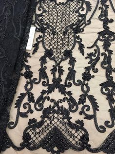 Evening Lace Fabric With Embroidered Lace Work, Evening Embroidered Lace Fabric With Lace Work, Embroidered Lace Fabric For Evening, Black Embroidered Lace Sequin Fabric, Black Lace Embroidered Fabric For Wedding, Elegant Crochet Lace Embroidered Fabric For Party, Black Lace Sequin Fabric For Wedding, Elegant Black Lace Sequin Fabric, Embroidered Lace Fabric With Lace Patchwork For Party