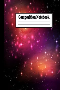 the composition notebook is filled with colorful stars and bright pink, purple, and blue hues