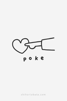 the word poke is written in black ink on a white background with a heart shaped key