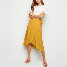 No Tags But Never Worn! Wrap Skirt With Self Tie In Mustard Yellow. Window Pane Patterned Single Color Fabric. Zipper In Back. Fully Lined. Yellow Window, Mustard Yellow Top, Yellow Clothing, Midi Skirt Casual, Wrap Midi Skirt, Sheer Mesh Top, Yellow Skirt, Yellow Outfit, Window Pane