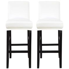 two white leather bar stools with black legs