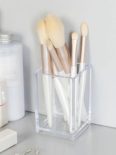 Clear Makeup Brush Storage Box, 1pc Plastic Makeup Organizer, Eyebrow Pencil Cosmetic Storage Bucket, Pen Pencil Cup Holder, Toothbrush Holder, Desk Organizer, For Dresser, Bathroom, Vanity & Countertop,Room,Home,Bedroom,Bathroom,House,Pink Room,Living Room Decor,Travel Stuff,Gift Bag,Gifts For Mom,Dad,Men,Friends,Teacher,Birthday,Wedding,Desk,Shelves,Accessories,Gift Boxes,Funny Gift,Storage,Makeup Brush Holder Clear    PS  Makeup Brush Storage   Beauty Tools, size features are:Bust: ,Length: , Make Up Brush Holders, Clear Makeup Brush Holder, Makeup Brush Organizer, Brush Organizer, Makeup Organizers, Makeup Brush Holder, Makeup Organizer, Makeup Holder Organizers, Pencil Cup Holder