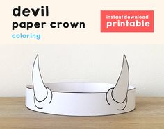 a paper crown with horns on it and the words devil paper crown printable below