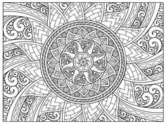 an intricate coloring book page with black and white designs on it, including swirls