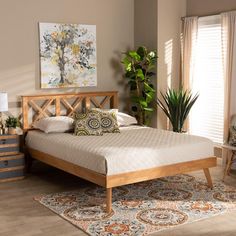 Baxton Studio Galvin Modern and Contemporary Brown Finished Wood Queen Size Platform Bed FredCo theFredCo Neutral Bedroom Furniture, Full Size Platform Bed, Queen Size Platform Bed, Bed Design Modern, Solid Wood Platform Bed, Wood Platform Bed, Baxton Studio, Wooden Bed, Bedroom Furniture Beds