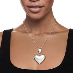 Ross-Simons - Italian Sterling Silver Puffed Heart Pendant Necklace. An affordable take on an artful style you might see from a high-end designer, this sterling silver necklace features a sizable puffed heart pendant polished to perfection. Suspends from a Singapore chain that adjusts from 24" to choker length. Lobster clasp, sterling silver puffed heart pendant necklace. Puffed Heart, Heart Pendant Necklace, Sterling Silver Necklace, Sterling Silver Necklaces, Heart Pendant, Lobster Clasp, Fashion Art, Singapore, Choker