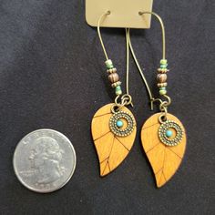 New Wooden Dangling Leaf Earrings Bohemian Brown Leaf-shaped Earrings, Earthy Brown Earrings For Festivals, Casual Brown Nickel-free Jewelry, Casual Handmade Brown Earrings, Casual Brown Handmade Earrings, Pink Tassel Earrings, 80s Earrings, Black Stud Earrings, Native American Earrings