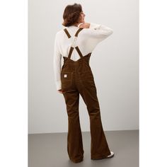 Brown corduroy (99% Cotton, 1% Elastane). Overalls. Sleeveless. Square neck. Front button closure. 32" inseam. Imported. Fall Corduroy Workwear Overalls, Fall Corduroy Overalls For Workwear, Corduroy Overalls For Workwear, 70s Overalls, Flare Overalls, Brown Corduroy, Rent The Runway, Closet Designs, Square Neck