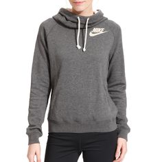 Brand New Without Tags Nike Women’s Funnel Neck Dark Grey With White Accents Sweatshirt. No Flaws, No Trades. Nike Sporty Tops For Fall, Nike Gray Tops For Fall, Sports Tops For Fall, Fall Sportswear Funnel Neck Tops, Cozy Nike Sports Top, Casual Funnel Neck Sports Top, Cotton Athleisure Top With Funnel Neck, Athleisure Cotton Funnel Neck Top, Sporty White Funnel Neck Top