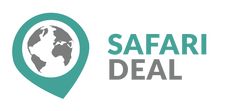 the safari deal logo is shown in grey and green with an earth globe on it