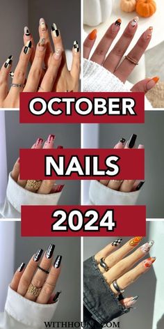 October Nails Simple, Pretty Halloween Nails Short, Cute October Nails, October Nail Designs, Disney Halloween Nails, Spooky Halloween Nails, Halloween Nail Colors, Fall Almond Nails, Nails October