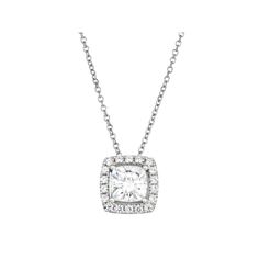 Add timeless elegance to your ensembles when you wear this stunning lab-created moissanite cushion halo necklace. Add timeless elegance to your ensembles when you wear this stunning lab-created moissanite cushion halo necklace. Drop length: 3/4 in. Chain length: 18 in. + 2-in. extender Chain type: cable Metal: 14k white gold Plating: rhodium Finish: polished Packaging: boxedSTONE DETAILS Stone type: moissanite Total weight: 1 1/4 ct. Center stone weight: 1 1/10 ct. Center stone size: 6 mm x 6 mm Formal Solitaire Necklace With Square Diamond Pendant, Classic Diamond Necklace With Square Pendant, Elegant Solitaire Necklace With Square Pendant For Formal Occasions, Elegant Square Pendant Solitaire Necklace For Formal Occasions, Timeless Square Pendant Diamond Necklace For Wedding, Elegant Radiant Cut Diamond Necklace For Formal Occasions, Elegant Square Pendant Diamond Necklace For Formal Occasions, Cushion Cut Diamond White Cubic Zirconia Necklace, Classic White Diamond Square Pendant Necklace