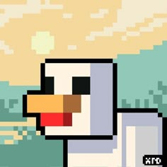 a pixellated image of a bird with an orange beak