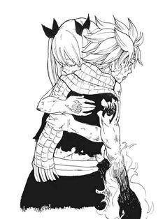 a black and white drawing of two people hugging