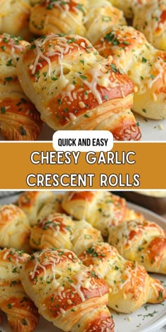 cheesy garlic crescent rolls on a white plate