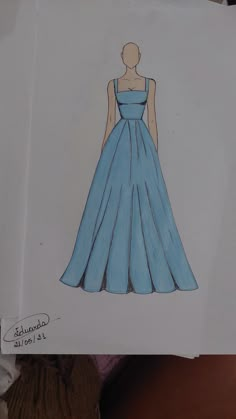 a drawing of a woman's dress in blue