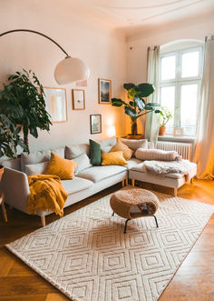 a living room filled with furniture and plants