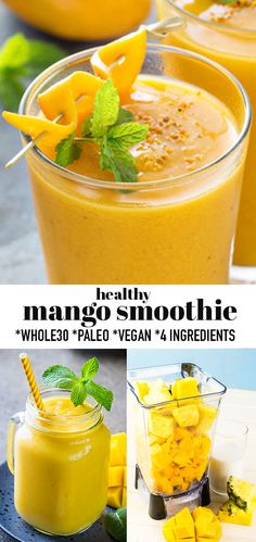 mango smoothie with pineapples and mint on the side