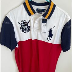 Vintage Ralph Polo Size Xlarge New With Tags, Never Worn White Collared Patchwork Top, White Collared Tops With Patchwork, White Patchwork Collared Top, Red Cotton Patchwork Top, Yellow Polo Shirt, Rugby Men, Adidas Crazy, Ralph Lauren Polo Shirts, Lauren White