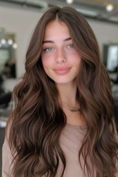 One Dye Hair Color, True Brown Hair Color, Perfect Brown Hair Color, Warm Brown Hair Color With Highlights, Brown Girls Hair Color Ideas, Warm Chocolate Brown Hair Color, Chocolate Hair Highlights, Dark Brown Warm Hair, Rich Chestnut Brown Hair