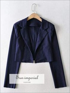 Women Black Notch Lapels Collar Striped Cropped Blazer Coat chick sexy style Luxury Notch Lapel Cropped Jacket For Business Casual, Luxury Cropped Outerwear For Semi-formal Occasions, Luxury Lapel Collar Cropped Jacket For Work, Luxury Lapel Collar Cropped Jacket For Business Casual, Cheap Cropped Blazer For Fall, Luxury Navy Outerwear For College, Blue Crop Blazer Outfit, Crop Blazer Outfit, Blazer Crop