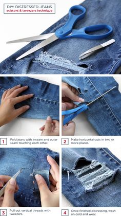 instructions for how to sew an old pair of jeans