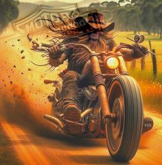 a man riding on the back of a motorcycle down a dirt road