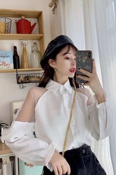 Puff Sleeve Transparent Loose Blouse Shirts – Nada Outfit Land Casual Party Tops With Collar, Casual Blouse Shirts, Loose Blouse, Long Puff Sleeves, Blouse Shirt, Collar Blouse, Casual Blouse, Sweater Blouse, Shirt Sale