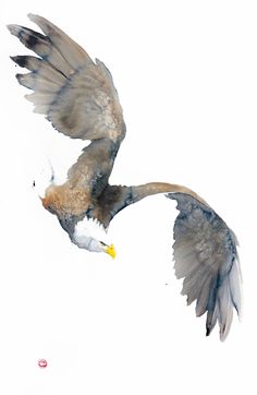 a painting of an eagle flying in the sky