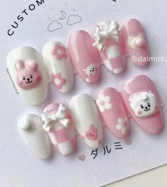 Nail Design Chart, Cardcaptor Sakura Nails, Cute Bunny Nails, Kpop Nails Inspired, Japanese Nail Art Kawaii