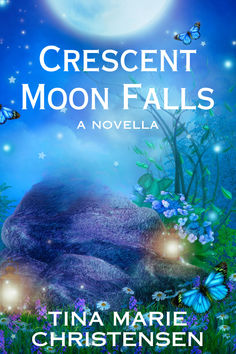 the cover for crescent moon falls by tia marie christensen, with butterflies flying around