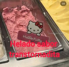 the hello kitty ice cream has been made with raspberry gelato and is ready to be eaten