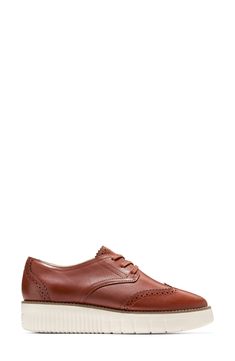 A chunky platform sole adds a stylish boost to a brogued wingtip derby fashioned from rich leather. Leather upper/synthetic lining/rubber sole Imported Derby Fashion, Oxford Platform, Chunky Platform, Cole Haan, Nordstrom Rack, Derby, Rubber Sole, Leather Upper, Oxford