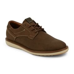 These oxfords bring together a new modern look paired with classic dress shoe style. Unbelievably lightweight and complete with Dockers extra cushioned footbed, these business casual shoes will keep your feet relaxed all day long. The durable outsole, distressed synthetic materials, and detailed stitching means these men’s lace-ups pair perfectly with slacks or jeans, making them ideal for any day you have planned. Casual Synthetic Lace-up Shoes For Work, Cushioned Lace-up Sneakers For Business Casual, Casual Synthetic Lace-up Shoes For Business, Casual Oxfords With Rubber Sole, Business Casual Sneakers With Ortholite Insole, Casual Slip-on Oxfords With Cushioned Footbed, Spring Low-top Oxford Dress Shoes, Casual Lace-up Shoes For Business With Branded Insole, Business Casual Lace-up Shoes With Cushioned Footbed