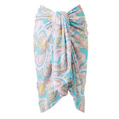 Pareo Maria MELISSA ODABASH Pastel Waves Spring Pool Sarong, Beachwear Sarong With Tie Waist, Summer Wrap Sarong With Tie Waist, Bohemian Multicolor Silk Sarong, Bohemian Silk Sarong, Wrap Sarong With Tie Waist For Beach, Multicolor Sarong For Beach Cover-up, Silk Sarong For Beach Spring Season, Multicolor Silk Sarong For Beach