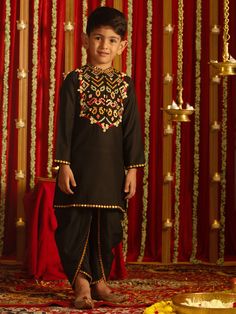 vastramay boys black navratri special embroidered dhoti kurta set Black Churidar With Cutdana For Festive Occasion, Black Cutdana Churidar For Eid, Black Cutdana Churidar For Festive Occasions, Traditional Gota Work Salwar Kameez For Ceremonies, Traditional Ceremonial Salwar Kameez With Gota Work, Ceremonial Salwar Kameez With Gota Work For Festivals, Black Straight Kurta Set With Gota Work, Traditional Sherwani With Gota Work For Navratri, Traditional Black Churidar With Cutdana