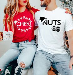 Chest Nuts Christmas Shirts, Christmas Couple Shirt, Matching Christmas Party Shirt, Ornaments Shirt, Holiday Matching Shirt, Matching Shirt Welcome  Great to see you here. In ourstore, you can find your dream style. BLACK TEXT is used for Yellow, Heather Peach, White, Light Gray, Mint Shirts. Other colored shirts have white text. F I T ∙ & ∙ S I Z I N G :-->These Unisex T-shirts have a modern-fit. Consult the size chart in the pics for an accurate fit. -->Women's sizes are narrower than the waist. -->Sleeves are rolled up in some product pictures. They do not come rolled up on delivery. T I M E ∙ T O ∙ D E L I V E R Y : -->Processing and production time is 1-2 business days. -->Delivery time varies depending on your delivery address. -->You can choose Rush and Express options for fast del Ornaments Shirt, Mint Shirt, Christmas Party Shirt, Christmas Party Shirts, Couple Shirt, Dream Style, Christmas Couple, Product Pictures, Couple Shirts