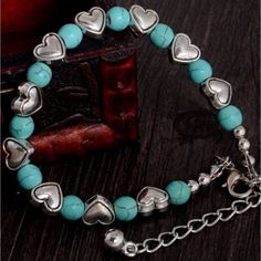 New Beautiful Turquoise Heart Bracelet 8” With Extensions 10” Pandora Style Birthday Gift, Anniversary Gift, Wedding Gift, Mother's Day Gift, Valentine Gift, Graduation Gift, Easter Gift Don't Have A Poshmark Account? Use Code Fashionistapaz For $10 Off Any Order. Mother’s Day Graduation Birthday Anniversary Summer Vacation Gifts Christmas Stocking Stuffers Black Friday Cyber Monday Bridesmaid Bridesmaid’s Bride Wedding Gucci Chanel Tomford Tiffany Chloe Versace Louis Vuitton Tory Burch Coach Ka Turquoise Heart Beads Bracelet For Gift, Turquoise Heart Beads Bracelet Gift, Turquoise Heart Beads Bracelet As Gift, Handmade Turquoise Heart Bracelet, Bohemian Silver Heart-shaped Beaded Bracelets, Bohemian Silver Beaded Heart Bracelets, Blue Heart-shaped Bracelets For Valentine's Day, Blue Heart-shaped Bracelet For Valentine's Day, Heart Shape Design