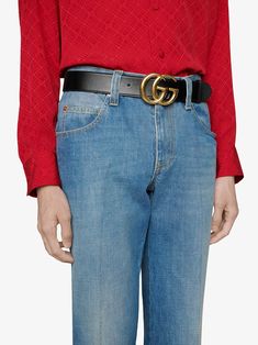 Black leather GG Marmont belt from Gucci featuring buckle fastening, interlocking GG detail and adjustable fit. | Gucci GG Marmont belt Low-rise Pants, Gucci Belt Sizes, Gucci Marmont Belt, Buckle Outfits, American Eagle Outfits, Gucci Store, Gucci Gg Marmont, Casual Belt, Gg Marmont