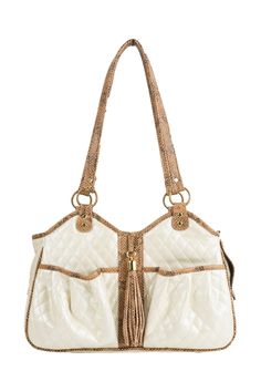 METRO - Ivory Quilted with Tassel METRO Ivory Quilted with Tassel - Brand New for the fashionista! Tote your pet in style with our super chic ivory quilted metro with brown snake trim and stylish tassel detail! You and your customer will love this stylish pet carrier that looks just like a designer handbag! Our best selling Metro bags are made with designer fabrics and trim, signature silver hardware, roll-up side windows, 3 mesh windows, inside adjustable safety-hook, 2 deep outside pockets, 1 Luxury Pet Carrier, Designer Dog Carriers, Faux Fur Bedding, Handbag Styles, Pet Travel Bag, Fur Bedding, Dog Purse, Dog Bag, Luxury Pet