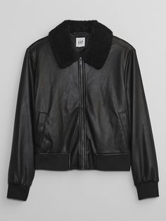 Vegan Leather, Gap, Bomber Jacket, Coats Jackets, Faux Leather, Long Sleeves, Collar, Knitting, Long Sleeve